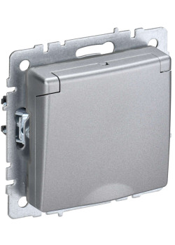 BRITE Розетка 1-местная с заземлением с защитными шторками и крышкой 16А IP44 РСбш10-3-44-БрА алюминий IEK