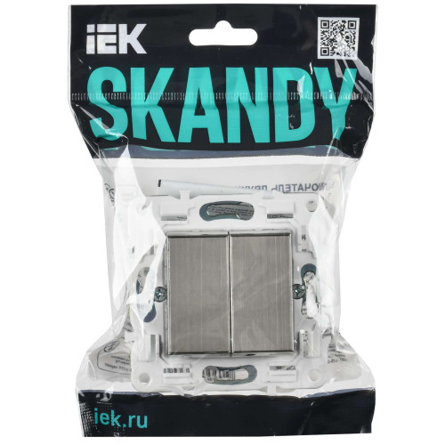 SKANDY Выключатель 2-клавишный проходной 10А SK-V05N металл никель IEK