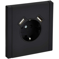 FORTE&PIANO Розетка 1-местная с заземлением с защитными шторками винтовое крепление 16А USB A+A 3,1А FP145M металл черный IEK