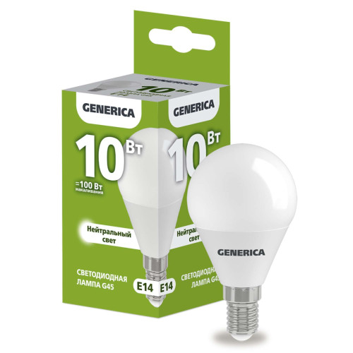 Лампа светодиодная G45 шар 10Вт 230В 4000К E14 GENERICA