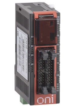 Модуль ЦПУ со встроенными 16 дискретными входами (Sink/Source) и 16 дискретными выходами (транзисторные). Интерфейсы 1хEthernet 10/100 Мб 1хRS232 1хRS485. Поддержка карт памяти SD. Напряжение питания 24В DC ONI