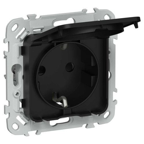 FLITE Розетка с заземлением с защитными шторками и крышкой 16А IP44 РСшкр11-0-44-ФлЧ черный IEK