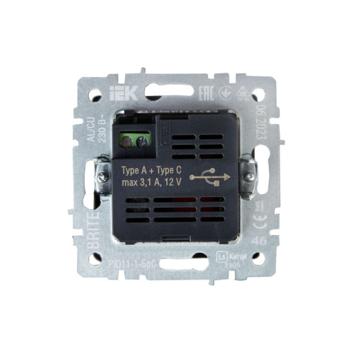 BRITE Розетка USB A+C 18Вт РЮ11-1-БрС сталь IEK