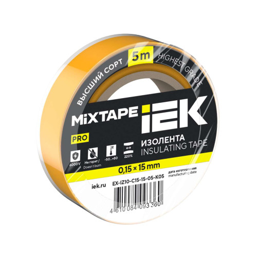 MIXTAPE 7 Изолента 0,15х15мм желтая 5м IEK