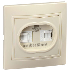 KVARTA Розетка 2-местная компьютерная RJ45 кат.5е РК12-ККм кремовый IEK