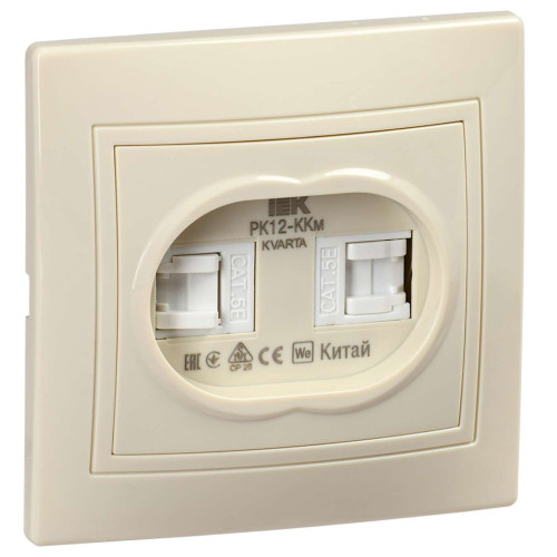 KVARTA Розетка 2-местная компьютерная RJ45 кат.5е РК12-ККм кремовый IEK