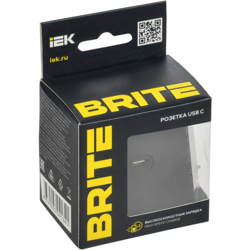 BRITE Розетка USB C 65Вт высокоскоростная зарядка РЮ12-1-БрГ графит IEK