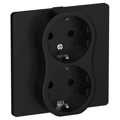 FLITE Розетка 2-местная с заземлением без защитных шторок безвинтовое крепление 16А РС12-1-К-ФлЧ черный IEK