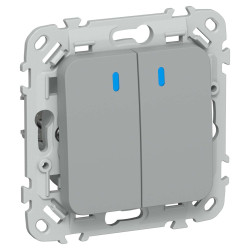 FLITE Выключатель 2-клавишный кнопочный с индикацией 10А ВС12-2-1-ФлС серый IEK