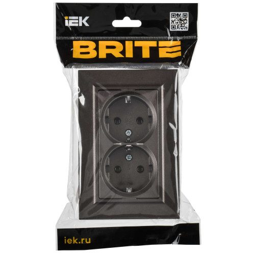 BRITE Розетка 2-местная с заземлением без защитных шторок плоская 16А в сборе РСПл12-3-БрТБ темная бронза IEK