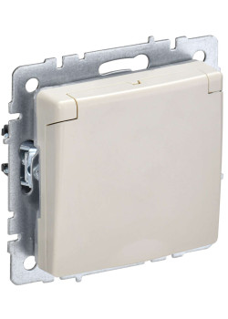 BRITE Розетка 1-местная с заземлением с защитными шторками и крышкой 16А IP44 РСбш10-3-44-БрКр бежевый IEK