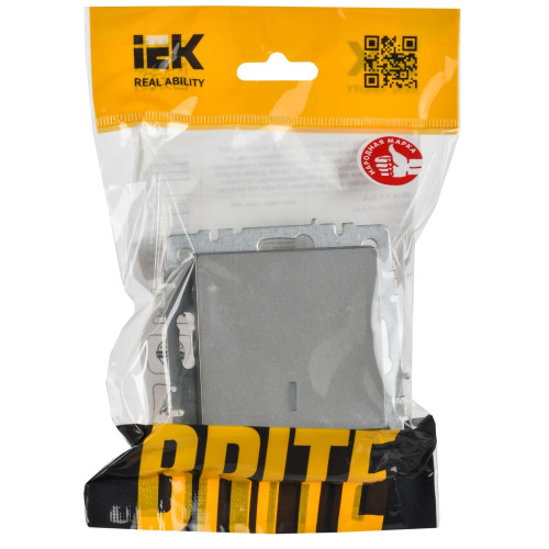 BRITE Выключатель 1-клавишный с индикацией 10А ВС10-1-1-БрС сталь IEK