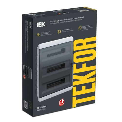TEKFOR Корпус пластиковый ЩРВ-П-54 IP41 черная прозрачная дверь IEK