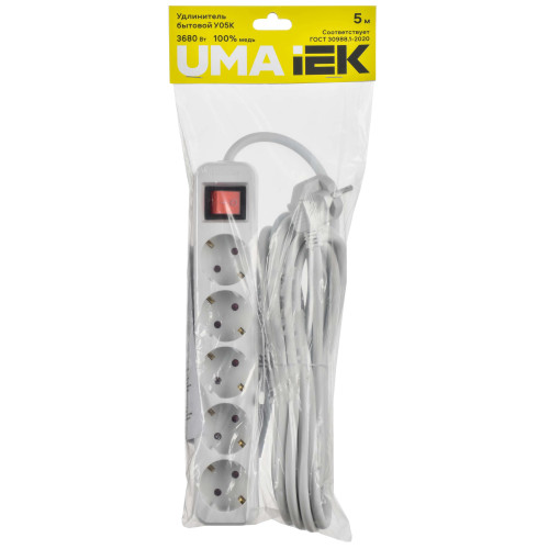 UMA Удлинитель У05К 5 мест 2P+PE 5м 3х1,5мм2 16А белый IEK