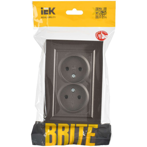 BRITE Розетка 2-местная без заземления с защитными шторками 10А в сборе РСш12-2-БрТБ темная бронза IEK