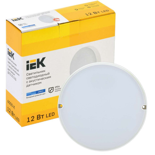 Светильник светодиодный ДПО 2012Д 12Вт IP54 6500К круг белый с акустическим датчиком IEK