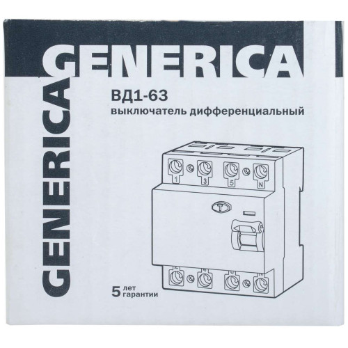 Выключатель дифференциальный (УЗО) ВД1-63 4Р 63А 30мА GENERICA