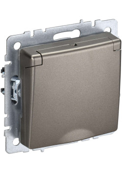 BRITE Розетка 1-местная с заземлением с защитными шторками и крышкой 16А IP44 РСбш10-3-44-БрШ шампань IEK