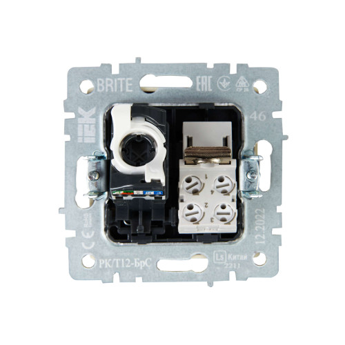 BRITE Розетка двойная RJ11+RJ45 кат.5E РК/Т12-БрС сталь IEK
