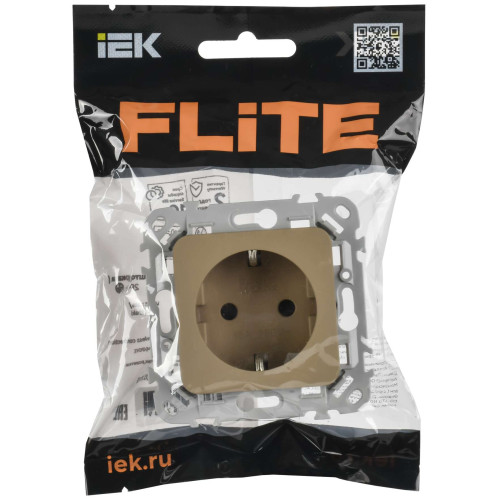 FLITE Розетка с заземлением с защитными шторками безвинтовое крепление 16А РСш11-1-ФлХ хаки IEK