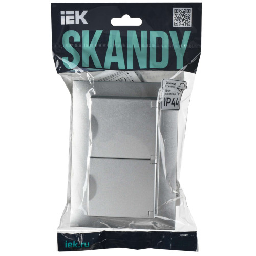 SKANDY Розетка 2-местная и крышкой 16А в сборе IP44 SK-R12S серебряный IEK