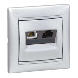 VALENA Розетка двойная RJ11+RJ45 кат.5E UTPалюминий