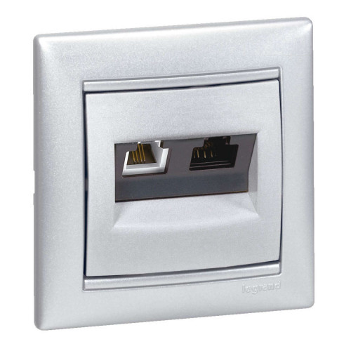 VALENA Розетка двойная RJ11+RJ45 кат.5E UTPалюминий