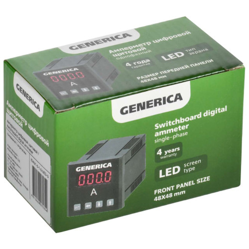 Амперметр цифровой щитовой однофазный 48х48мм LED GENERICA