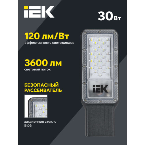 Светильник светодиодный консольный ДКУ 1011-30Ш 5000К IP65 IEK