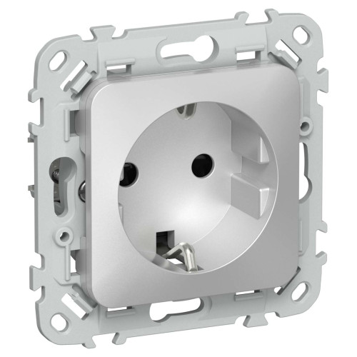 FLITE Розетка с заземлением с защитными шторками безвинтовое крепление 16А РСш11-1-ФлА алюминий IEK