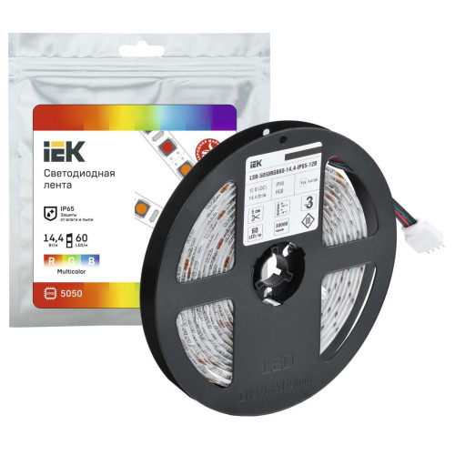 Лента светодиодная 3м LSR-5050RGB60-14,4-IP65-12В IEK