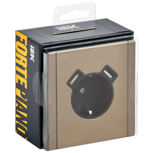 FORTE&PIANO Розетка 1-местная с заземлением с защитными шторками винтовое крепление 16А USB A+A 3,1А FP645M металл шампань IEK FORTE&PIANO Розетка 1-местная с заземлением с защитными шторками винтовое крепление 16А USB A+A 3,1А FP645M металл шампань IEK