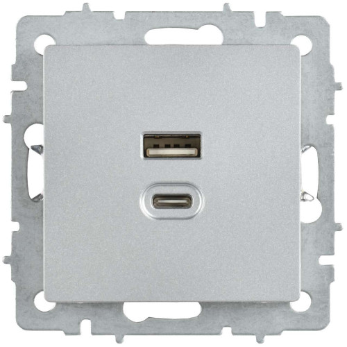 BRITE Розетка USB A+C 45Вт высокоскоростная зарядка РЮ11-2-БрА алюминий IEK