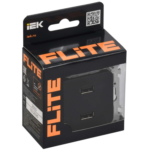 FLITE Розетка USB A+A 3,1А РЮ-2-ФлЧ черный IEK