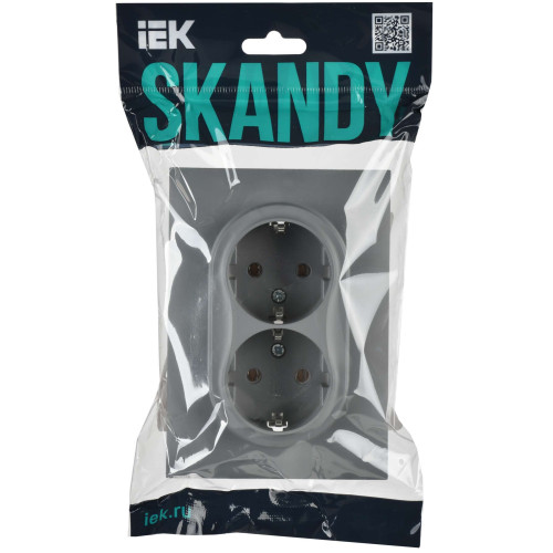 SKANDY Розетка 2-местная с заземлением без защитных шторок 16А в сборе SK-R08Gr серый IEK