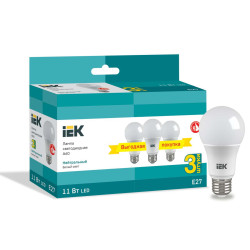 Лампа светодиодная A60 груша 11Вт 230В 4000К E27 (3шт/упак) IEK