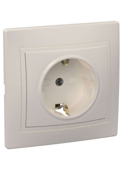 KVARTA Розетка 1-местная с заземлением с защитными шторками 16А кер. РСш10-3-Км кремовый IEK