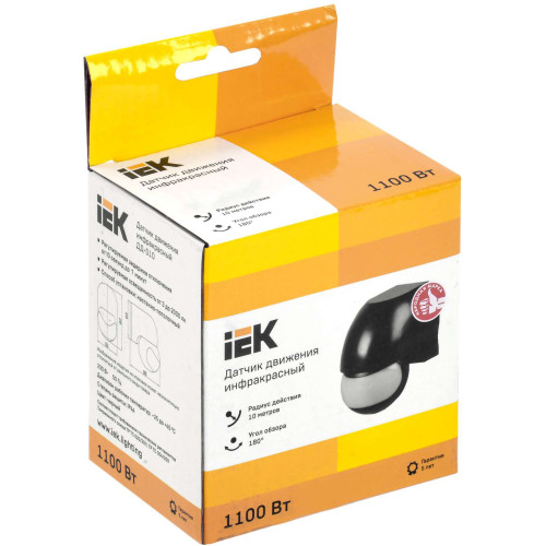 Датчик движения ДД-010 1100Вт 180град 10м IP44 черный IEK
