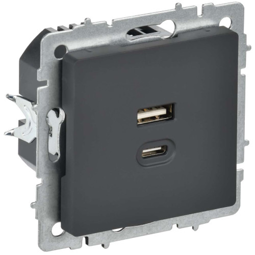 BRITE Розетка USB A+C 45Вт высокоскоростная зарядка РЮ11-2-БрГ графит IEK