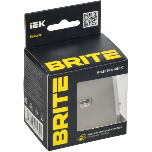 BRITE Розетка USB C 65Вт высокоскоростная зарядка РЮ12-1-БрШ шампань IEK
