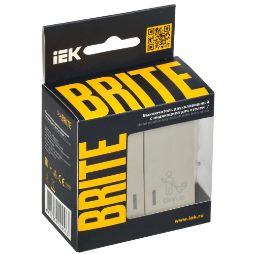 BRITE Выключатель 2-клавишный с индикацией для отелей 10А ВС10-2-9-БрКр бежевый IEK