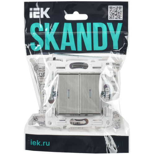 SKANDY Выключатель 2-клавишный проходной с индикацией 10А SK-V10N металл никель IEK