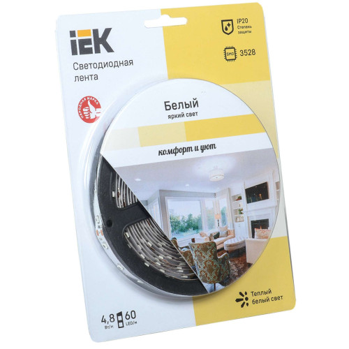 Лента светодиодная 5м блистер LSR-3528WW60-4.8-IP20-12V IEK-eco