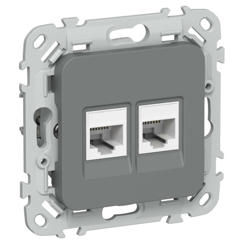 FLITE Розетка 2-местная компьютерная RJ45 категория 6 UTP РК6-2-0-ФлМА мокрый асфальт IEK