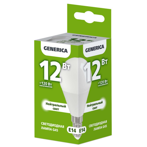 Лампа светодиодная G45 шар 12Вт 230В 4000К E14 GENERICA