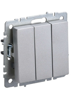 BRITE Выключатель 3-клавишный 10А ВС10-3-0-БрА алюминий IEK