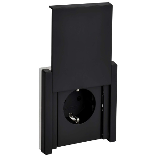 FORTE&PIANO Розетка 1-местная с заземлением с защитными шторками и крышкой безвинтовое крепление 16А IP44 FP119M металл черный IEK