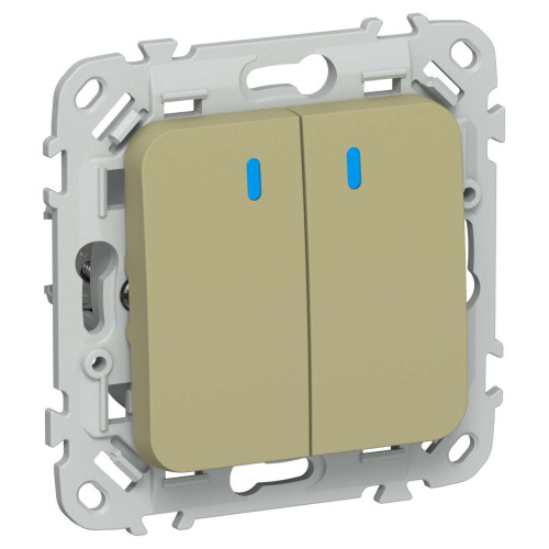 FLITE Выключатель 2-клавишный с индикацией 10А ВС12-1-1-ФлО оливковый IEK