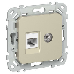 FLITE Розетка 2-местная RJ45/TV категория 6 UTP РКТВ6-2-0-ФлШ шампань IEK