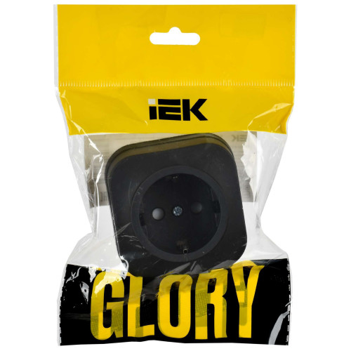 GLORY Розетка 1-местная для открытой установки с заземлением с защитными шторками 16А РСш20-3-ХЧм черный матовый IEK
